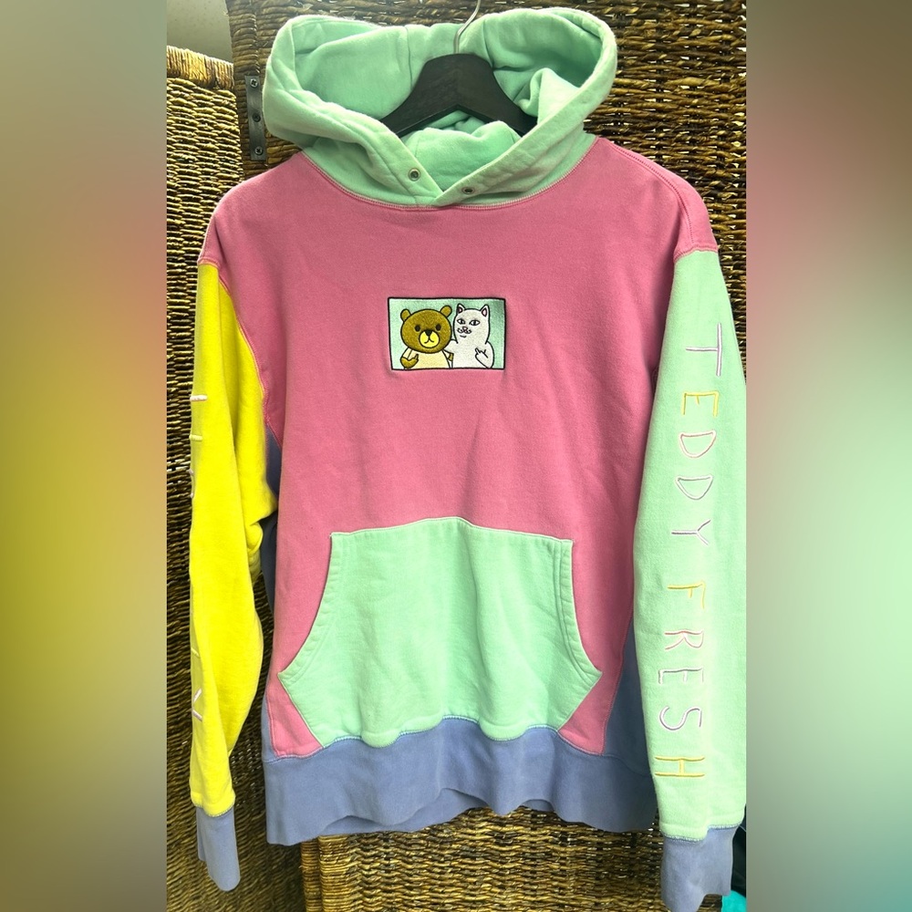 Teddy Fresh x Rip N Dip Hooded Color block Sweatshirt, Size: Small,No drawstring